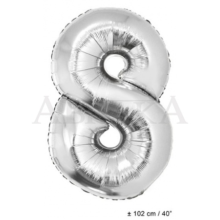 Strieborný fóliový balón číslo 8 - 102 cm