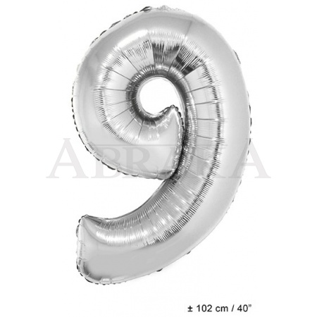 Strieborný fóliový balón číslo 9 - 102 cm