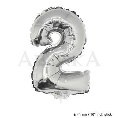 Strieborný fóliový balón číslo 2 - 40 cm