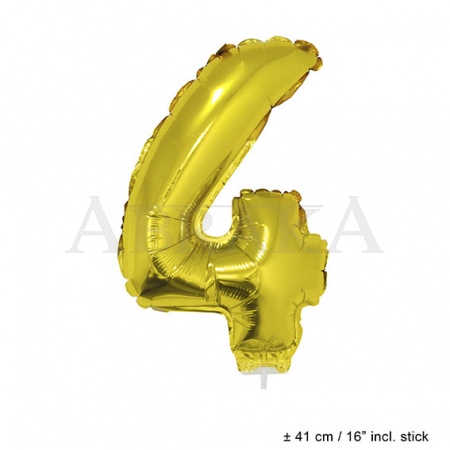 Zlatý fóliový balón číslo 4 - 40 cm