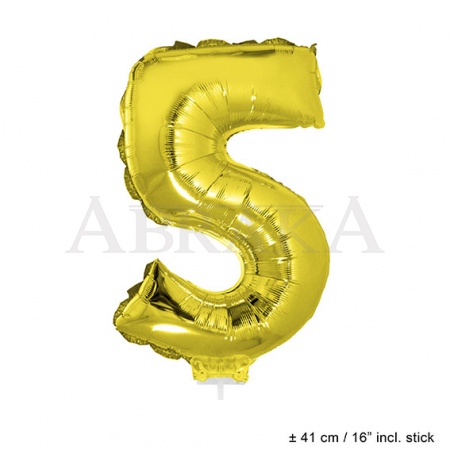 Zlatý fóliový balón číslo 5 - 40 cm