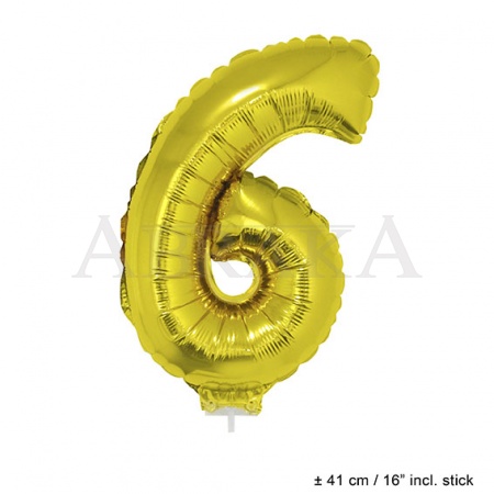Zlatý fóliový balón číslo 6 - 40 cm