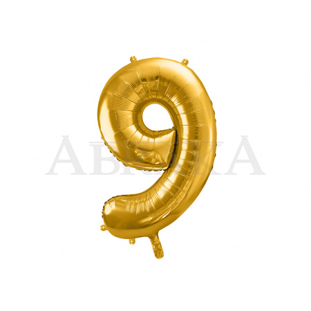 Zlatý fóliový balón číslo 9 - 86 cm