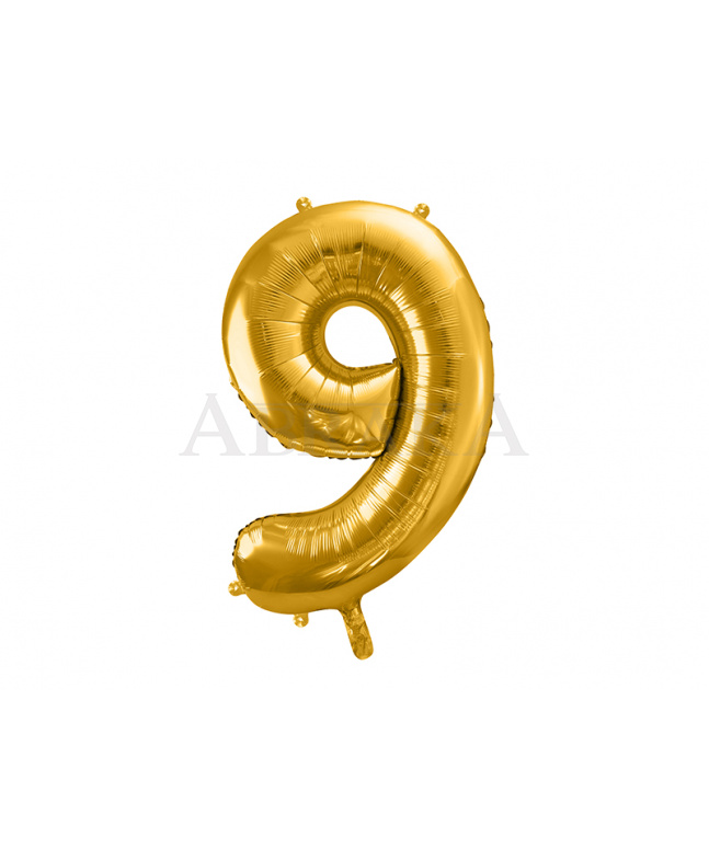 Zlatý fóliový balón číslo 9 - 86 cm