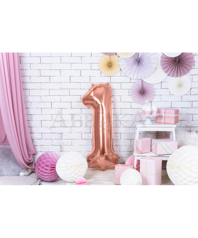 Rose gold fóliový balón číslo 1 - 86 cm