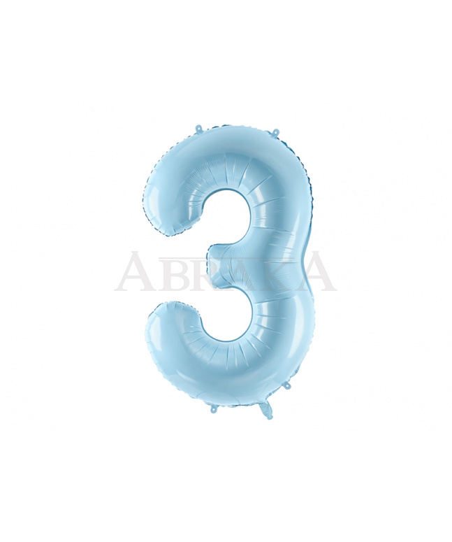 Modrý pastel fóliový balón číslo 3 - 86 cm