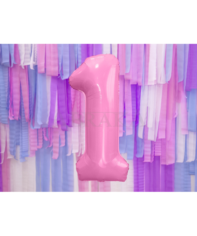 Ružový pastel fóliový balón číslo 1 - 86 cm