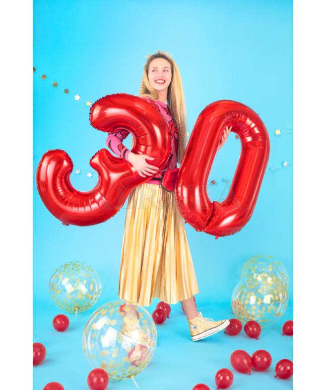 Červený fóliový balón číslo 3 - 85 cm