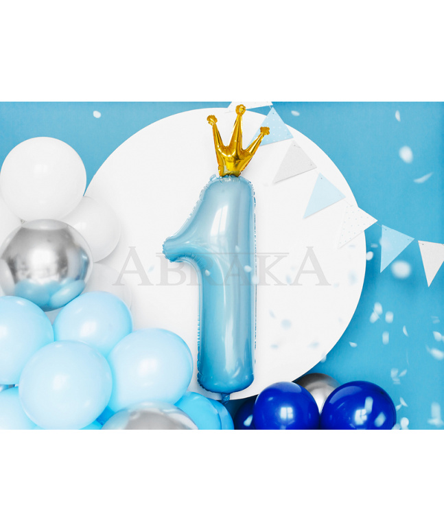 č. 1 s korunkou svetlo modrý fóliový balón - 100 cm