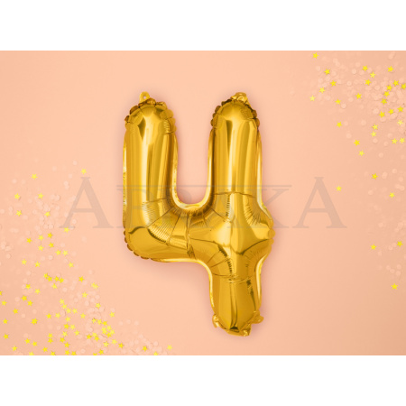 Zlatý fóliový balón číslo 4 - 35 cm